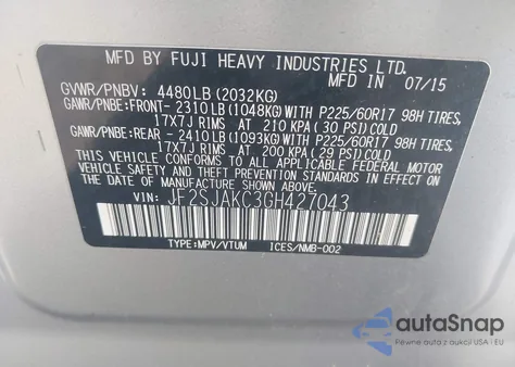 2016 Subaru Forester 2.5I Limited from USA, damaged, VIN JF2SJAKC3GH427043